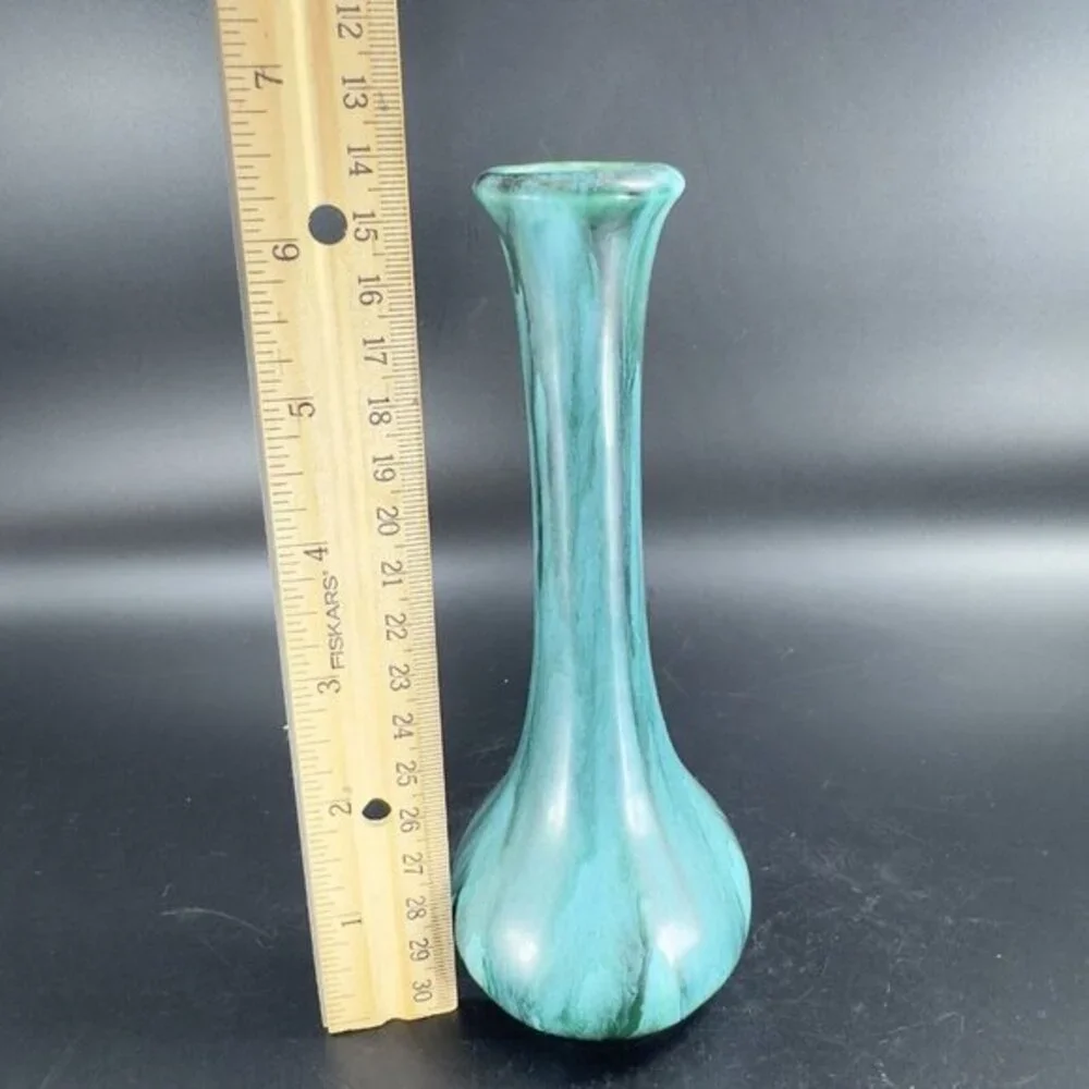 Canadian Art Pottery Bud Vase Green Black Drip Glaze Ceramic Vase Mid‎ Century